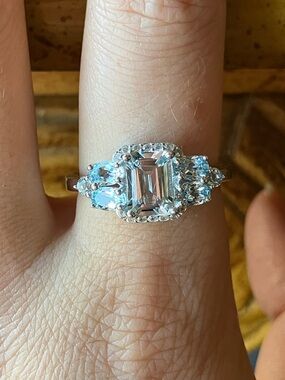 Natural Aquamarine Blue Topaz Sterling Silver Ring Size 10